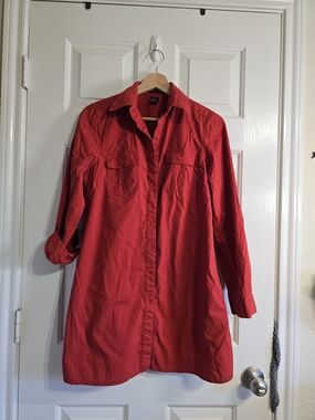 e-col-o-gie Womens's Red Burnt Orange Solid Button-Up Dress Shirt Utility Dress